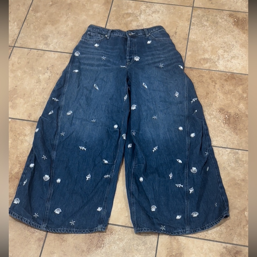 New Free People Westward Embroidered Jeans In Seascape Print Size 29 We The Free - Picture 6 of 16